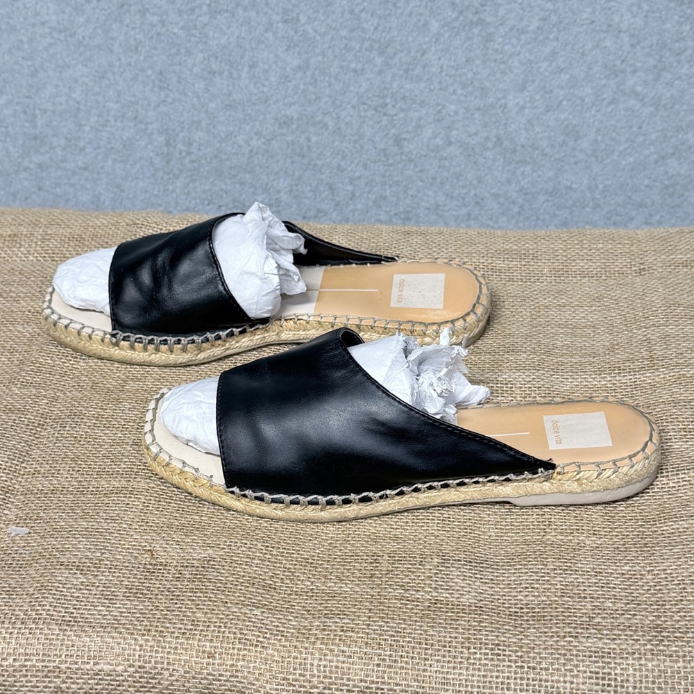 boho Dolce Vita Banji Black Espadrille Slide Sandals Square Toe Womens 7.5 beach